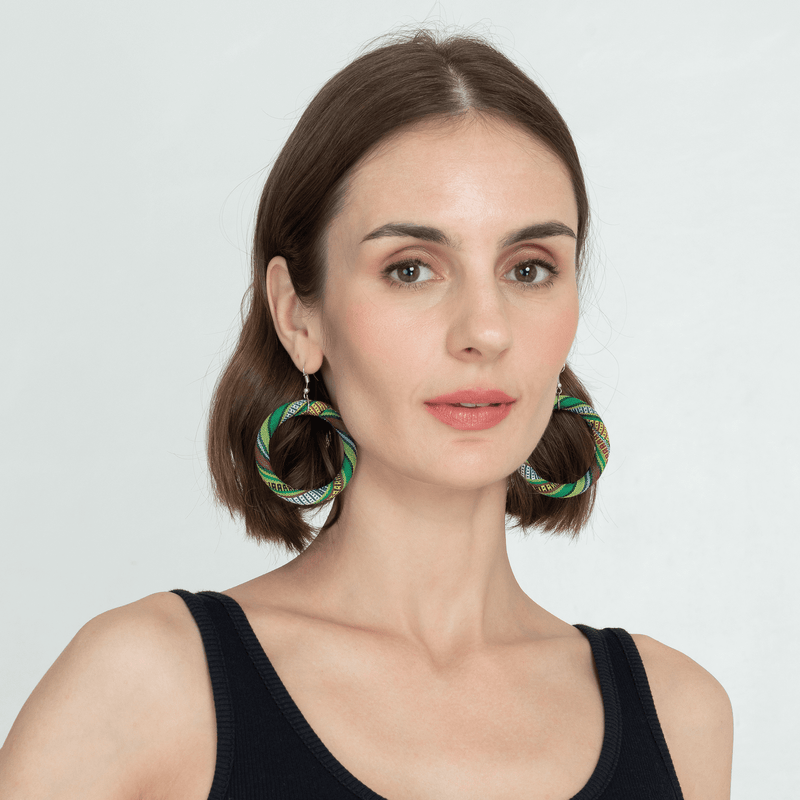 Makabayan Wear - Barong Warehouse - Yakan Earrings - Woman Wearing 2