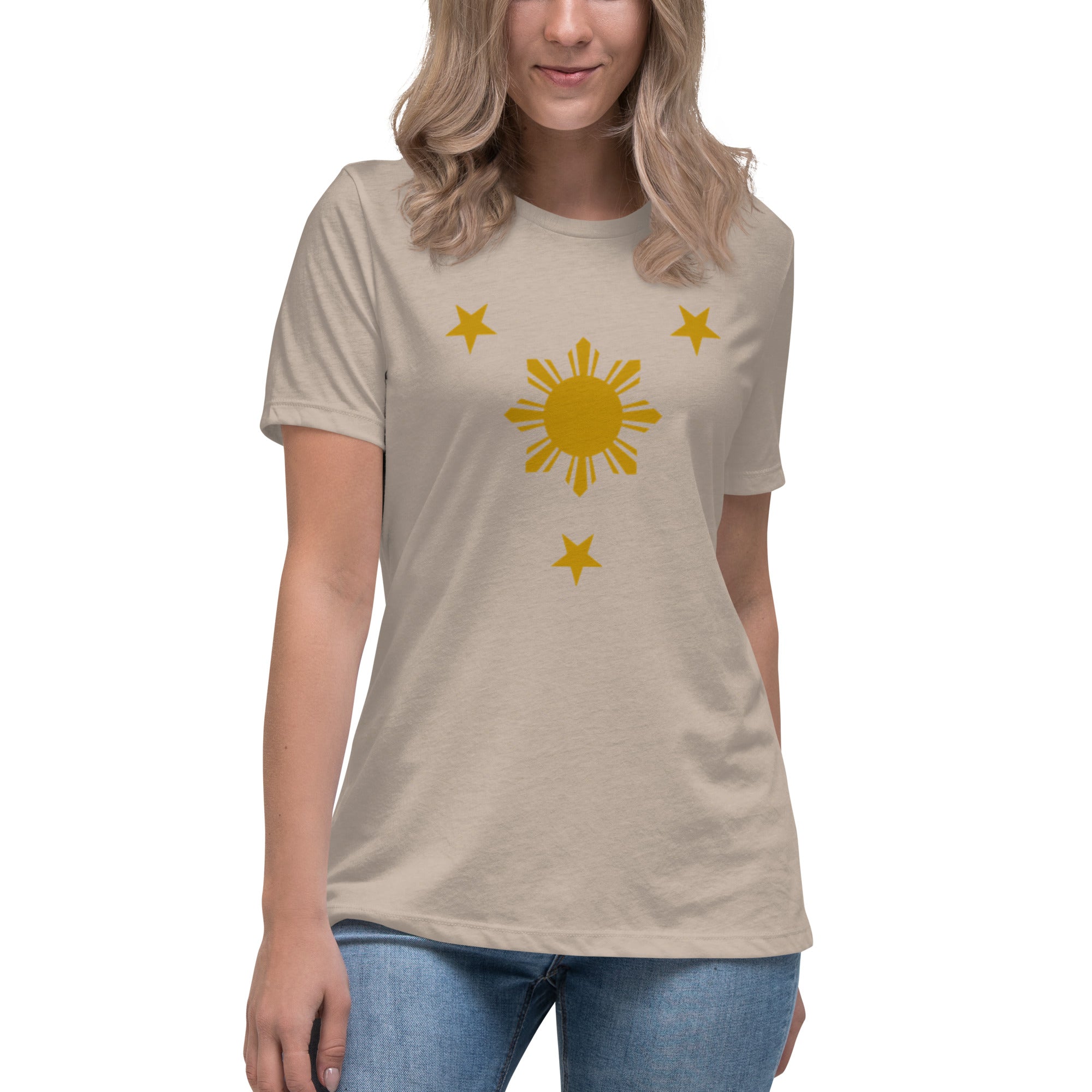 BARONG WAREHOUSE - XWT01 - Three Stars and Sun Women's Relaxed T-Shirt - 10 Colors Available