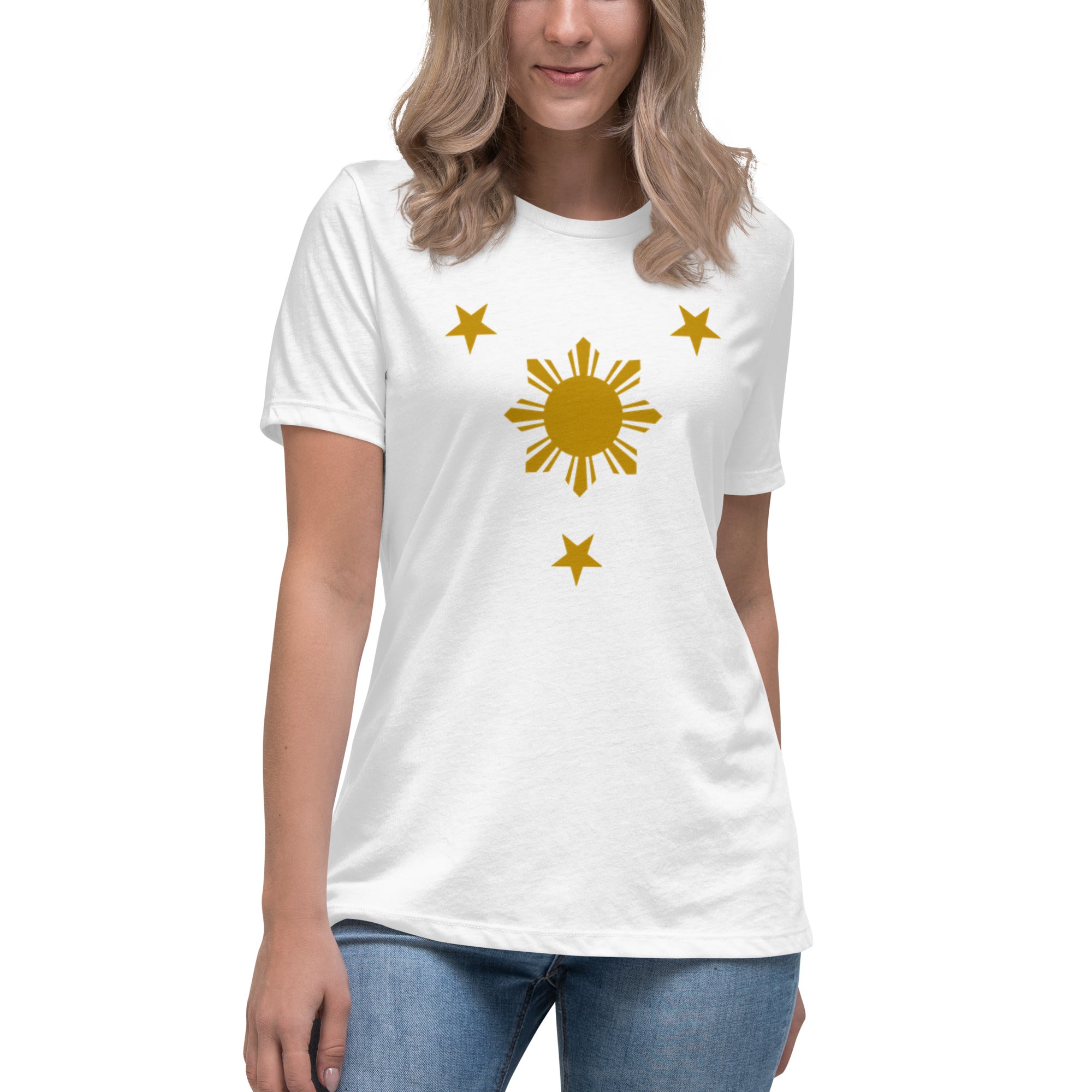 BARONG WAREHOUSE - XWT01 - Three Stars and Sun Women's Relaxed T-Shirt - 10 Colors Available